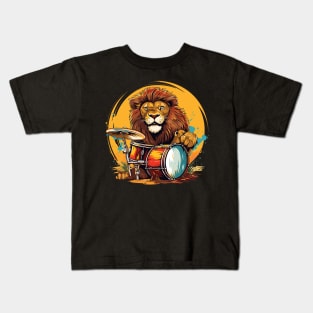 Lion Playing Drums Kids T-Shirt